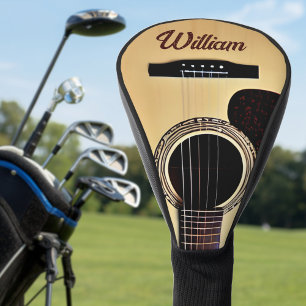 Tan Acoustic Gitarre Woodgrain Gitarrist Name Text Golf Headcover