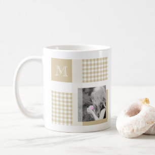Tan Add your Foto Gingham Modern Brown Monogram Kaffeetasse