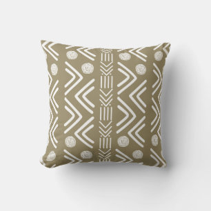 Tan African Tribal Bogolan Throw Kissen