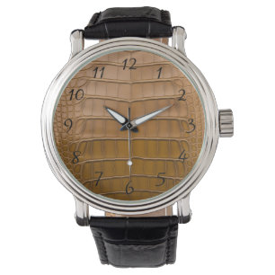 Tan Alligator Muster Armbanduhr