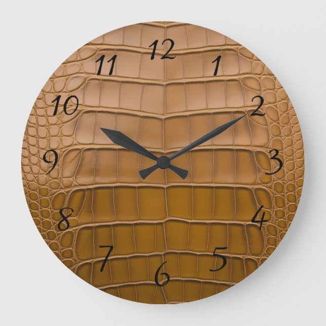 Tan Alligator Pattern-Wohngestaltung Große Wanduhr (Vorderseite)
