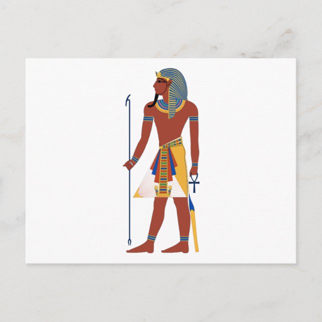 Tan Ancient Egyptian Man in Headdress Holding Ankh Postkarte (Vorderseite)
