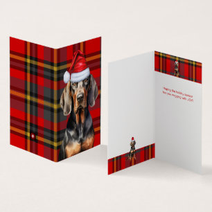 Tan and Black Coonhound Red Kariert Holiday Card