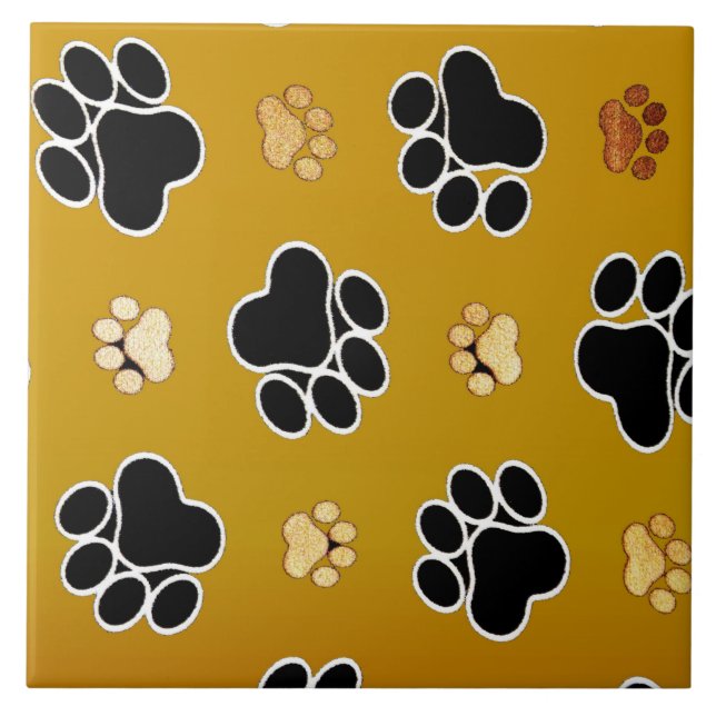Tan and black paw print on gold background #2 fliese (Vorderseite)