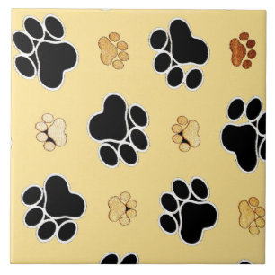 Tan and black paw print on gold background #3 fliese