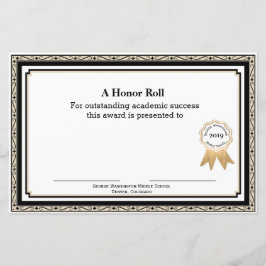 Tan and Black School Award Certificate