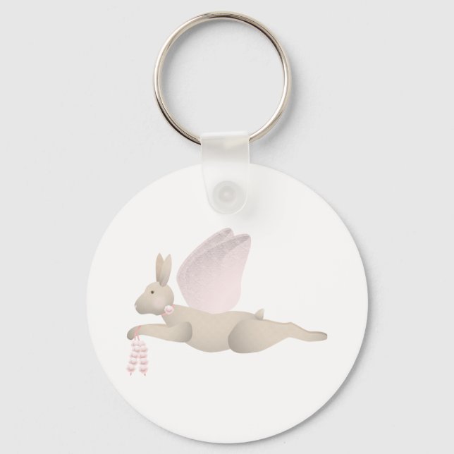 Tan Angel Rabbit mit rosa Flügeln Schlüsselanhänger (Vorderseite)