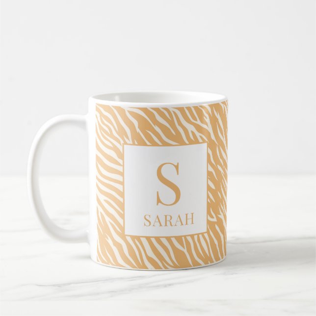 Tan Animal Stripes Custom Name Initial Mug Kaffeetasse (Links)