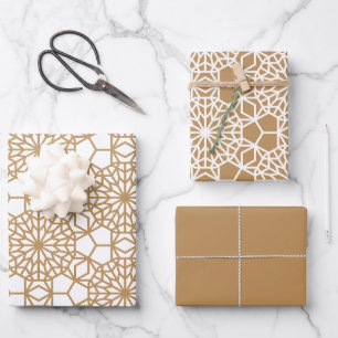 Tan Arabesque Geometric Pattern Geschenkpapier Set
