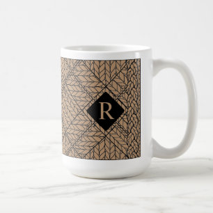 TAN ARGYLE STRICKWARE HOHE WEIßE TASSE + INITIALE 