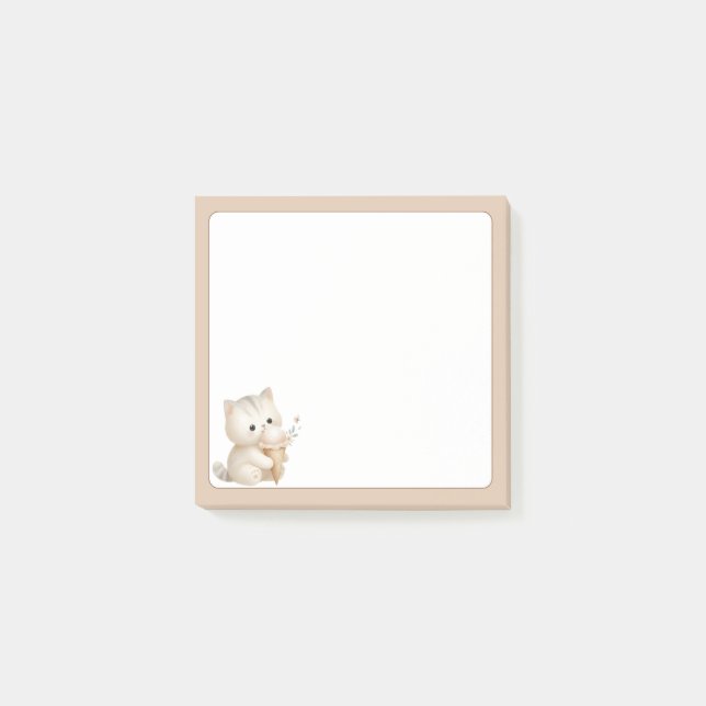 Tan Background Niedliche Katze mit Eiscreme Post-it Klebezettel (Vorderseite)