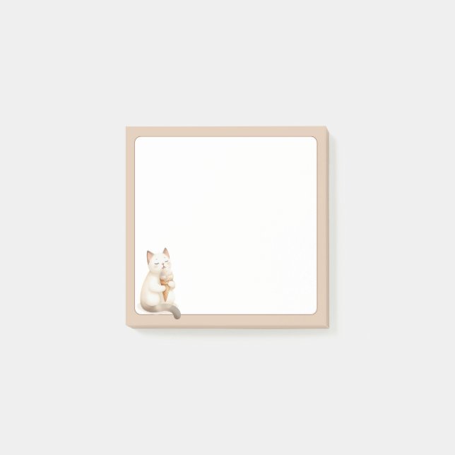 Tan Background Niedliche Katze mit Eiscremekone Post-it Klebezettel (Vorderseite)