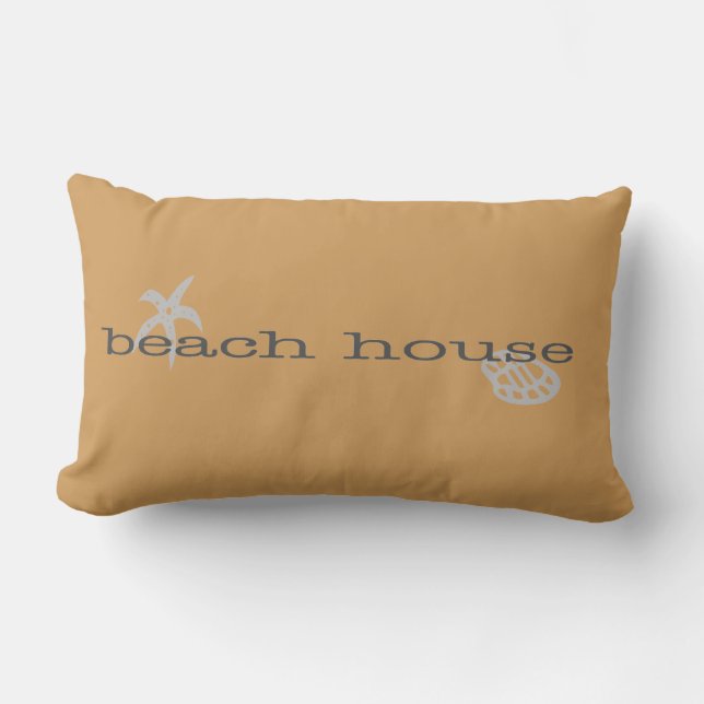 Tan Beach House Throw Kissen Starfish Seashell (Vorderseite)