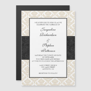 Tan Beige Black Damask Magnete Hochzeiten Einladun