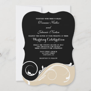 Tan Beige Black Swirl Bracket Wedites Einladung