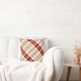 Tan Beige Kariertes Muster Tartan Diagonal Kissen