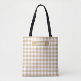 Tan Beige Plaid Gingham Personalized