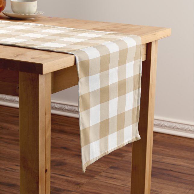 Tan Beige Plaid Gingham Table Runner Kurzer Tischläufer (Beispiel)