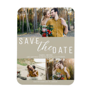 Tan Beige Save the Date Hochzeit 3 Fotos Magnet