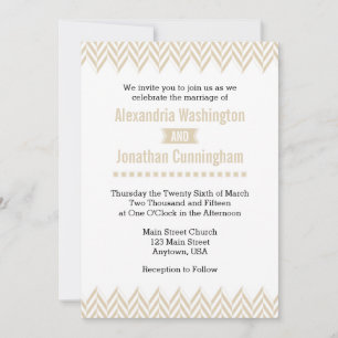 Tan Beige White Herringbone Wedding Einladung