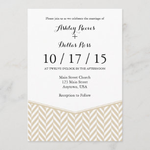 Tan Beige White Herringbone Wedding Einladung