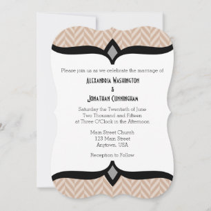 Tan Beige White Herringbone Wedding Einladung