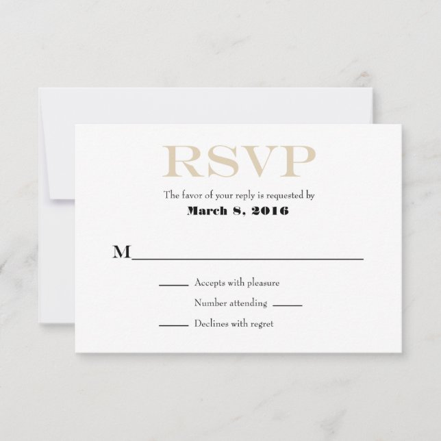 Tan Beige White Schlicht Simple Wedding RSVP Cards (Vorderseite)