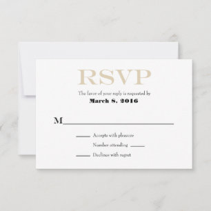Tan Beige White Schlicht Simple Wedding RSVP Cards Karte