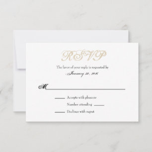 Tan Beige White Schlicht Simple Wedding RSVP Cards Karte