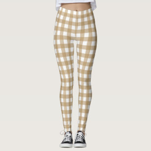 Tan Beige Women's Fashion Gingham Leggings