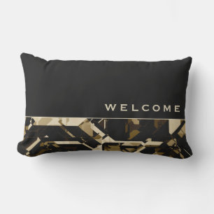 Tan Black & Beige Abstrakt Geometric   Begrüßung Kissen Für Draußen