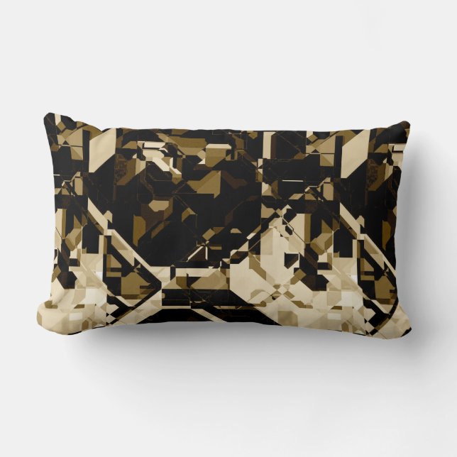 Tan Black & Beige Abstrakt Geometric Pattern Lendenkissen (Vorderseite)