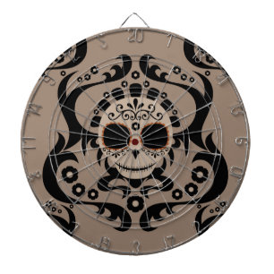 Tan Black Cartoon Sugar Skull Tribal Dartscheibe