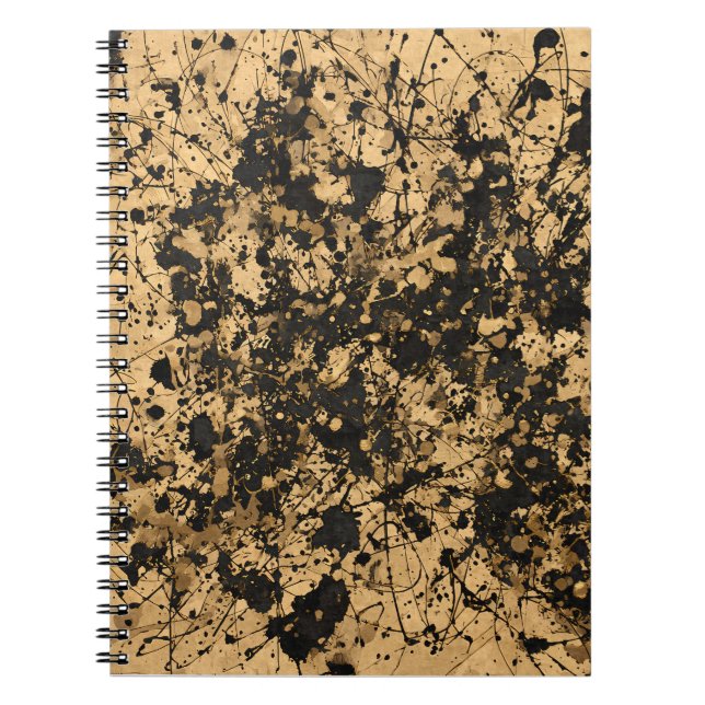 Tan Black Paint Spritzer Abstrakt Notebook Notizblock (Vorderseite)