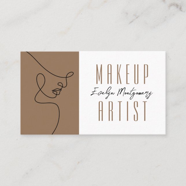 Tan Black QR Code Script Makeup Business Card Visitenkarte (Vorderseite)