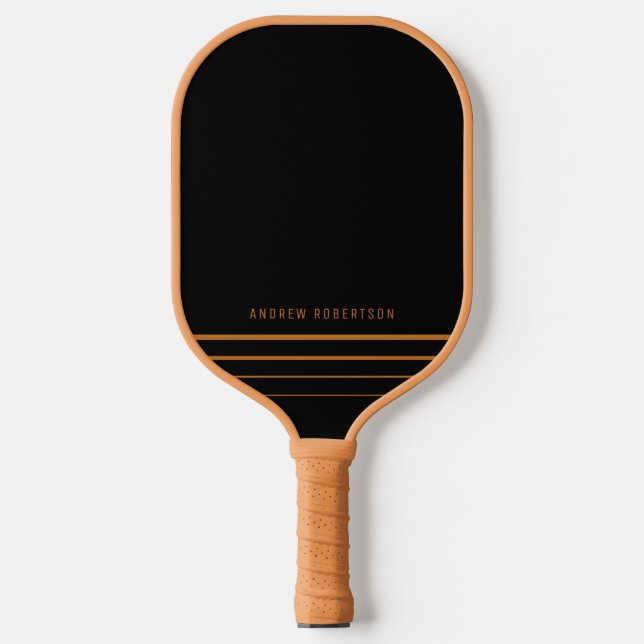 Tan & Black Simple Minimal Personalisiert Name Pickleball Schläger (Vorderseite)