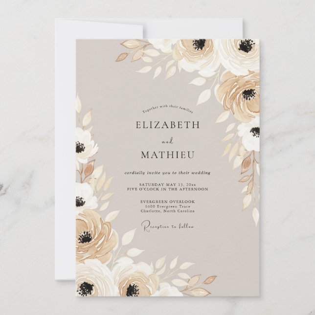 Tan Bloom Hochzeit Einladung (Vorderseite)