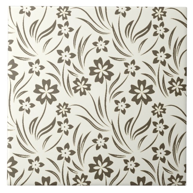 Tan Blume Keramik Tile Fliese (Vorderseite)