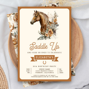 Tan Boho Florales Cowgirl-Geburtstagsfeier mit Pfe Einladung