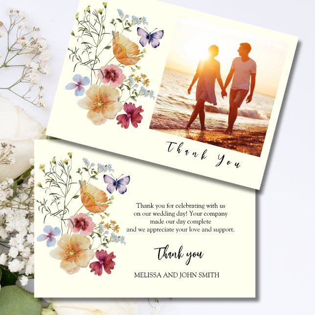 Tan Boho Wildblume Wedding Dankeschön Card Einladung (Von Creator hochgeladen)