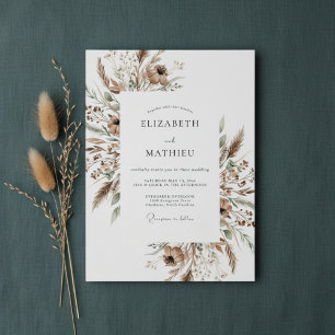 Tan Botanical Brushstroke Hochzeit Einladung