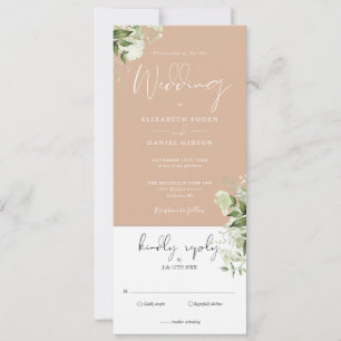Tan Botanische Florale Alles-in-einem-Hochzeit Einladung