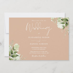 Tan Botanische Grünflächen Monogramm Hochzeit Einladung
