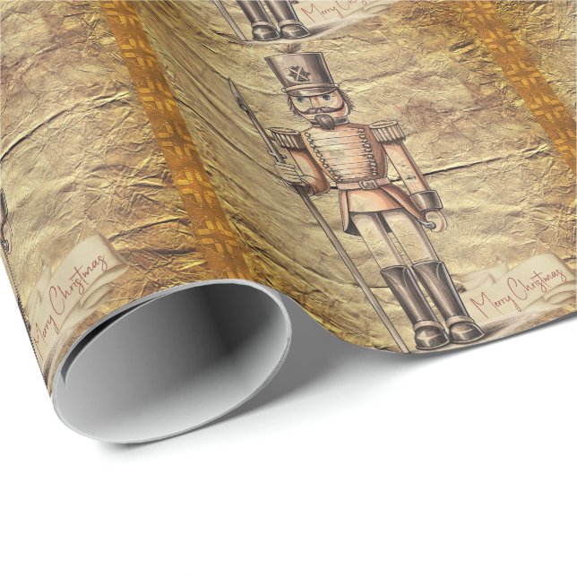 Tan Bronze Art Rustic Nutcracker Geschenkpapier (Rolleneckpunkt)