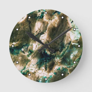 Tan Brown and Aqua Dots Runde Wanduhr