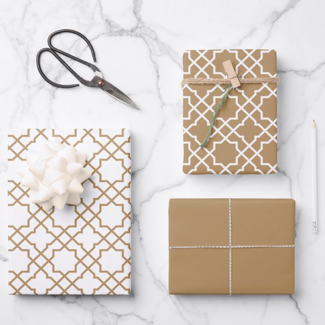 Tan Brown Arabesque Muster Geschenkpapier Set (Vorderseite)