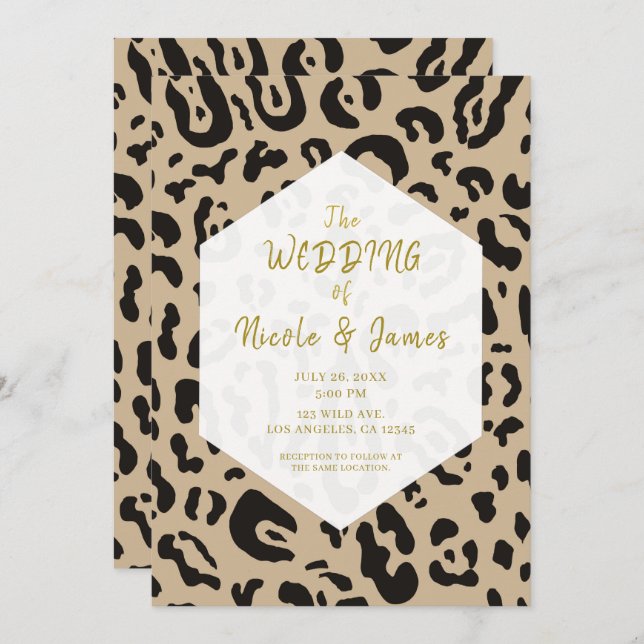Tan Brown & Black Cheetah Leopard Chic Wedding Einladung (Vorne/Hinten)
