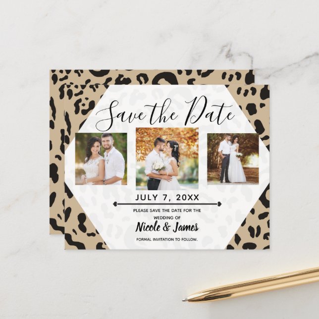 Tan Brown & Black Cheetah Leopard Save the Date (Vorderseite/Rückseite Beispiel)