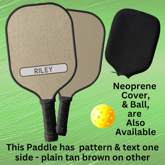 Tan Brown Burlap Imitats Fabric Name Monogram hinz Pickleball Schläger (Von Creator hochgeladen)
