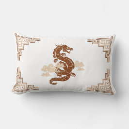 Tan Brown Chinoiserie Dragon and Clouds Lendenkissen